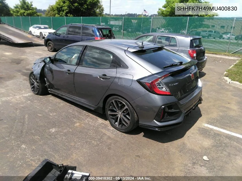 2021 Honda Civic Sport VIN: SHHFK7H49MU400830 Lot: 39418302