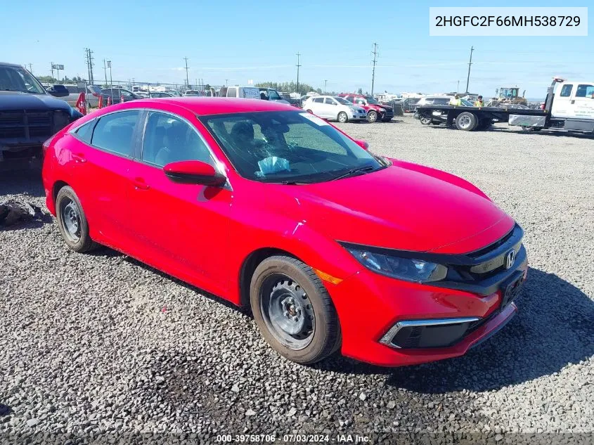 2021 Honda Civic Lx VIN: 2HGFC2F66MH538729 Lot: 39758706