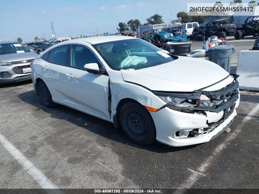 2021 Honda Civic Lx VIN: 2HGFC2F65MH559412 Lot: 40067202