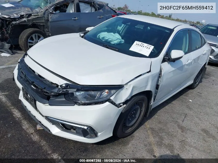 2021 Honda Civic Lx VIN: 2HGFC2F65MH559412 Lot: 40067202