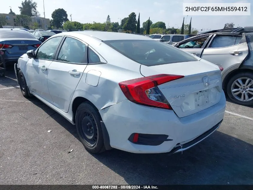 2021 Honda Civic Lx VIN: 2HGFC2F65MH559412 Lot: 40067202