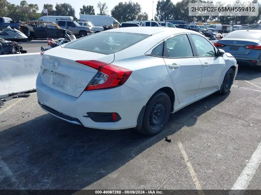 2021 Honda Civic Lx VIN: 2HGFC2F65MH559412 Lot: 40067202