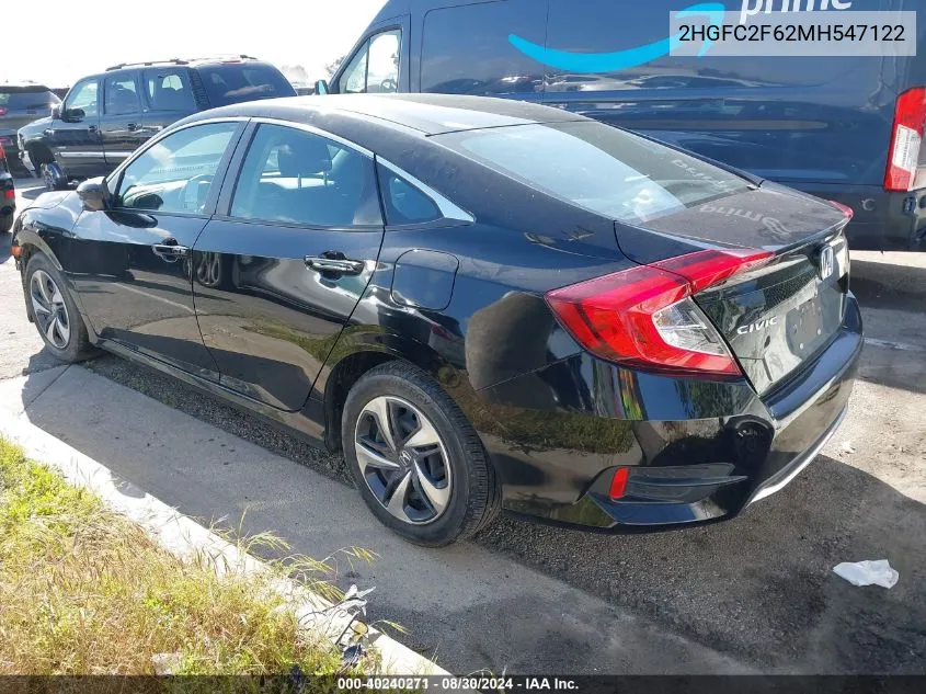 2021 Honda Civic Lx VIN: 2HGFC2F62MH547122 Lot: 40240271