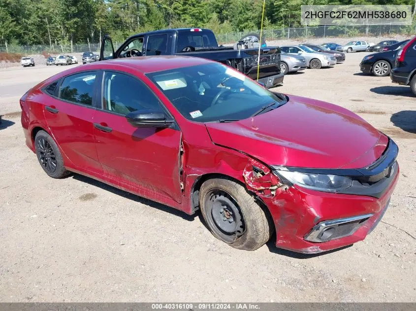 2021 Honda Civic Lx VIN: 2HGFC2F62MH538680 Lot: 40316109