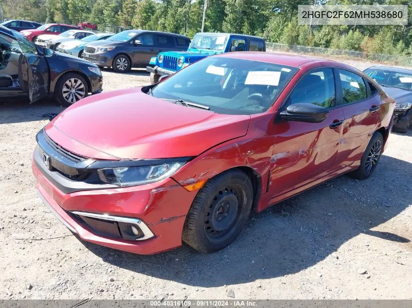 2021 Honda Civic Lx VIN: 2HGFC2F62MH538680 Lot: 40316109