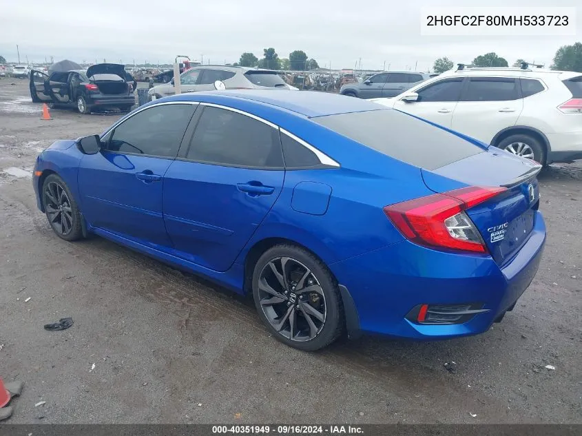 2021 Honda Civic Sport VIN: 2HGFC2F80MH533723 Lot: 40351949