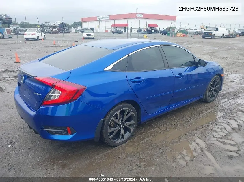 2021 Honda Civic Sport VIN: 2HGFC2F80MH533723 Lot: 40351949