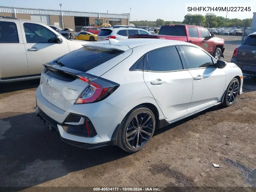 SHHFK7H49MU227245 2021 Honda Civic Sport