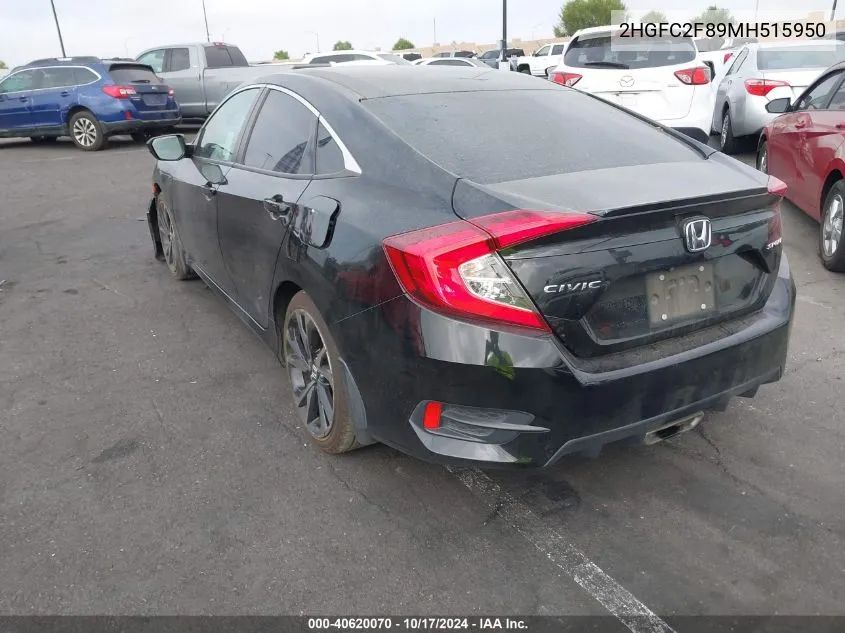 2021 Honda Civic Sport VIN: 2HGFC2F89MH515950 Lot: 40620070