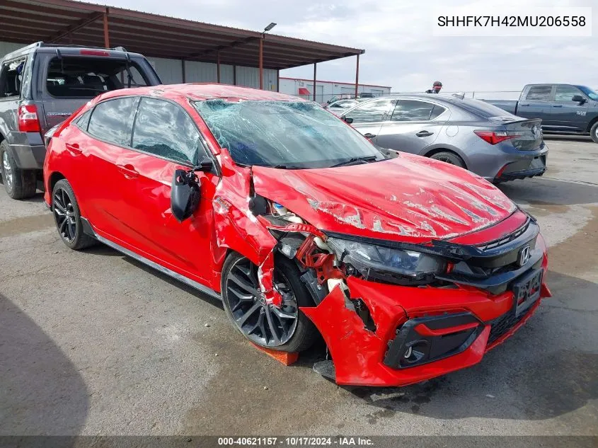 2021 Honda Civic Sport VIN: SHHFK7H42MU206558 Lot: 40621157