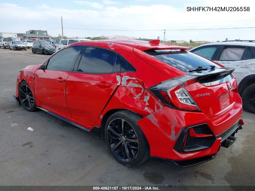 2021 Honda Civic Sport VIN: SHHFK7H42MU206558 Lot: 40621157