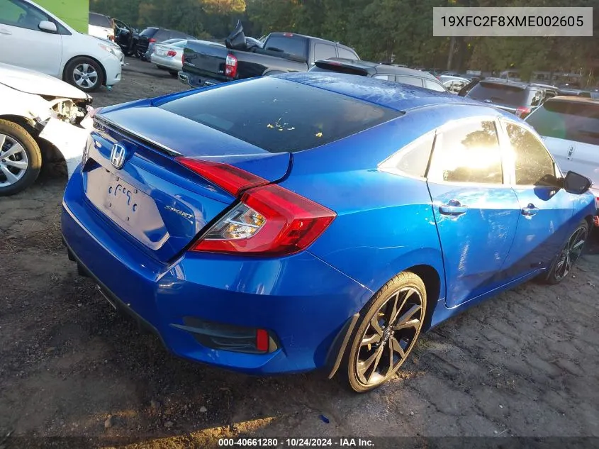 2021 Honda Civic Sport VIN: 19XFC2F8XME002605 Lot: 40661280