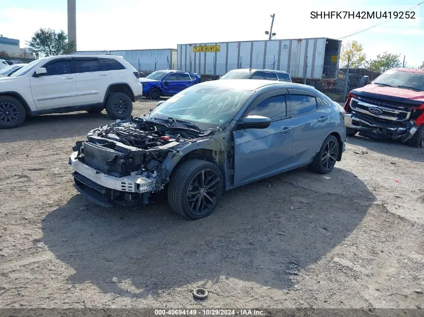 2021 Honda Civic Sport VIN: SHHFK7H42MU419252 Lot: 40694149