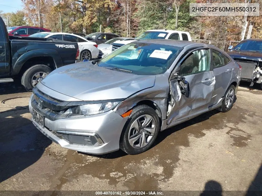 2021 Honda Civic Lx VIN: 2HGFC2F60MH550312 Lot: 40703162