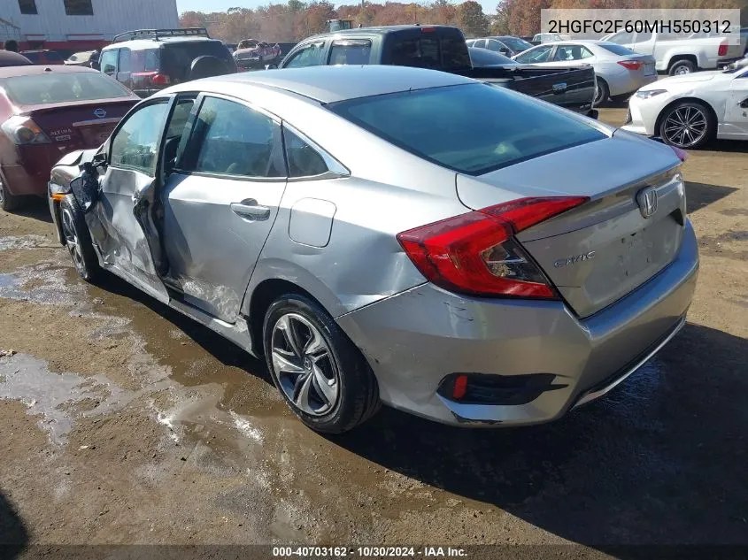 2021 Honda Civic Lx VIN: 2HGFC2F60MH550312 Lot: 40703162