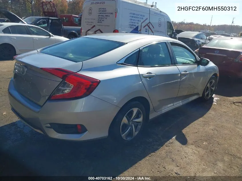 2021 Honda Civic Lx VIN: 2HGFC2F60MH550312 Lot: 40703162