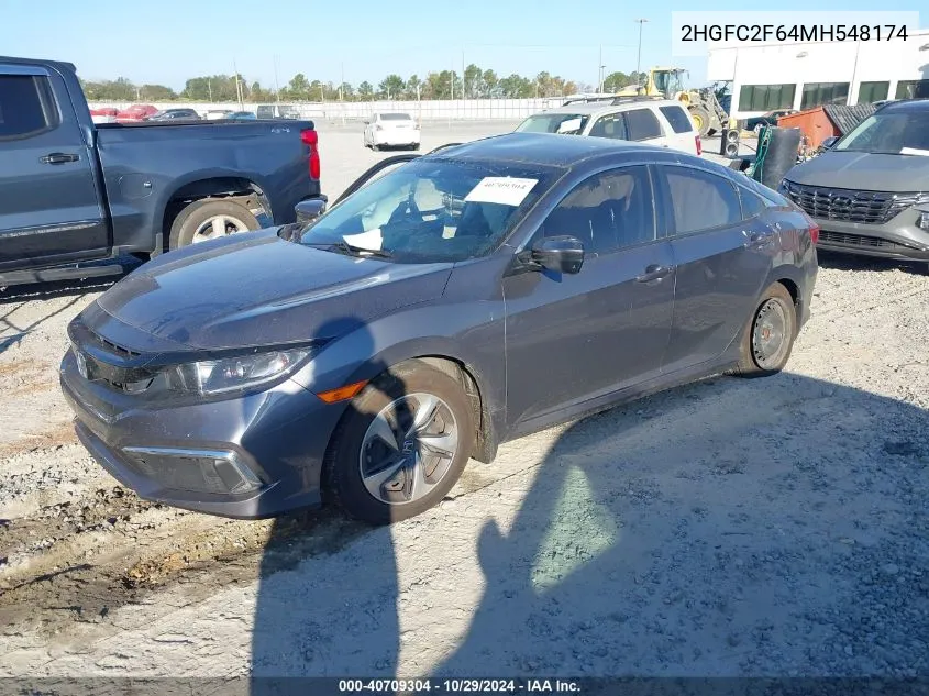 2021 Honda Civic Lx VIN: 2HGFC2F64MH548174 Lot: 40709304