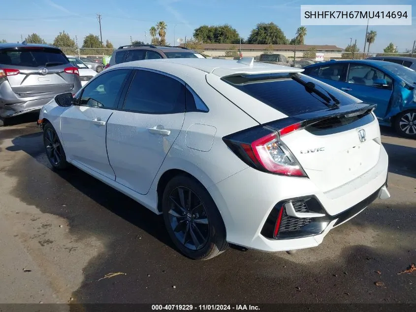 2021 Honda Civic Ex VIN: SHHFK7H67MU414694 Lot: 40719229