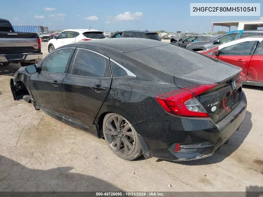 2021 Honda Civic Sport VIN: 2HGFC2F80MH510541 Lot: 40726095