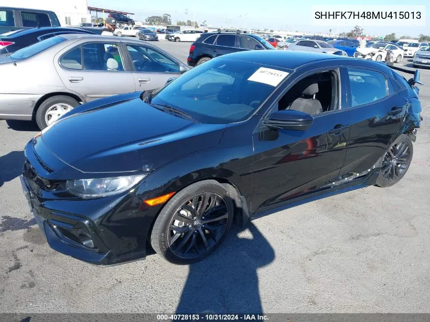 2021 Honda Civic Sport VIN: SHHFK7H48MU415013 Lot: 40728153