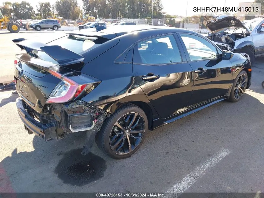 2021 Honda Civic Sport VIN: SHHFK7H48MU415013 Lot: 40728153