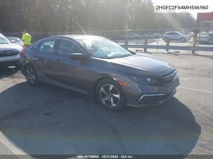 2021 Honda Civic Lx VIN: 2HGFC2F64MH546960 Lot: 40749958