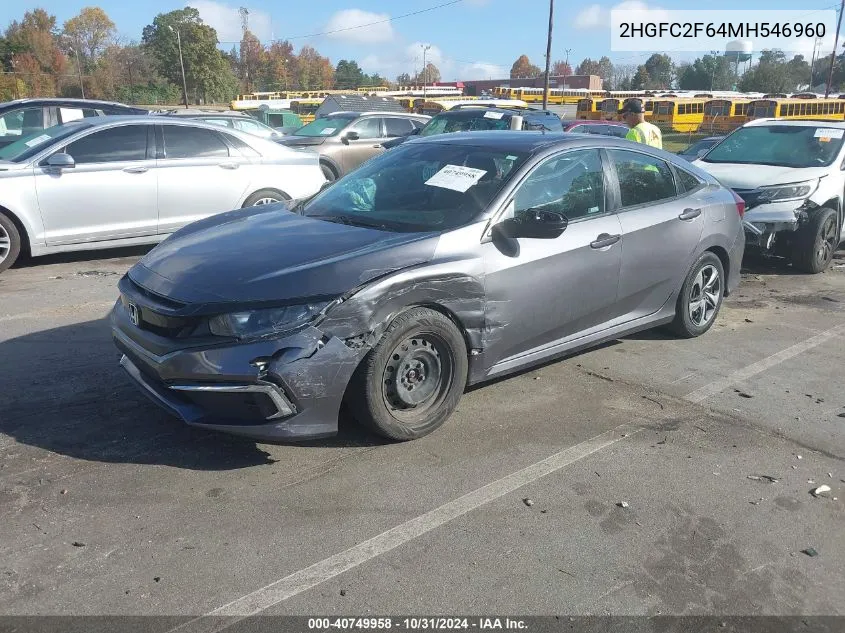 2021 Honda Civic Lx VIN: 2HGFC2F64MH546960 Lot: 40749958