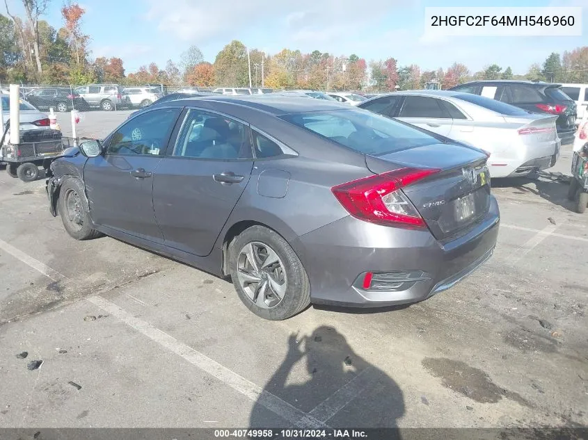 2021 Honda Civic Lx VIN: 2HGFC2F64MH546960 Lot: 40749958