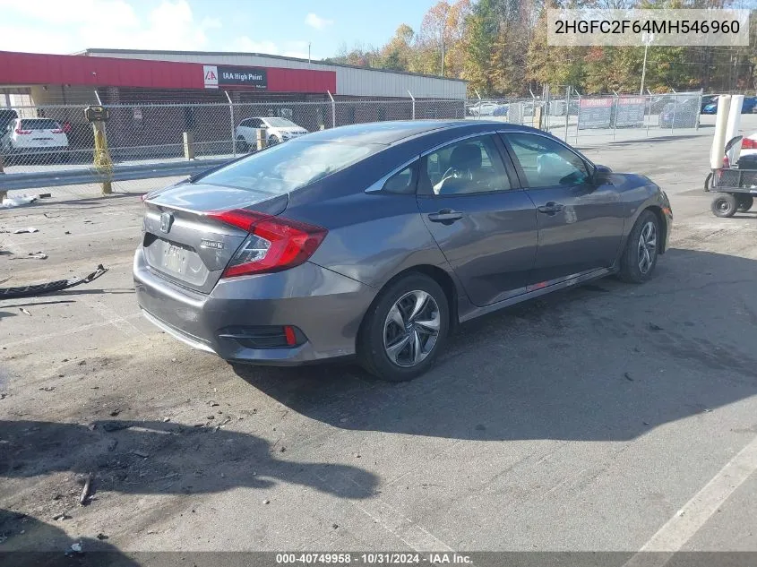 2021 Honda Civic Lx VIN: 2HGFC2F64MH546960 Lot: 40749958