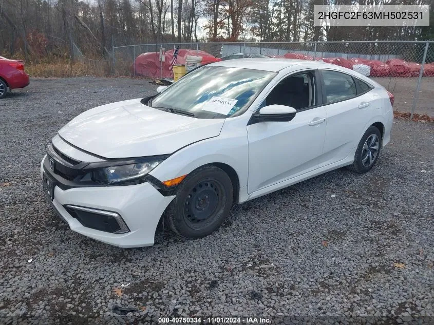 2021 Honda Civic Lx VIN: 2HGFC2F63MH502531 Lot: 40750334