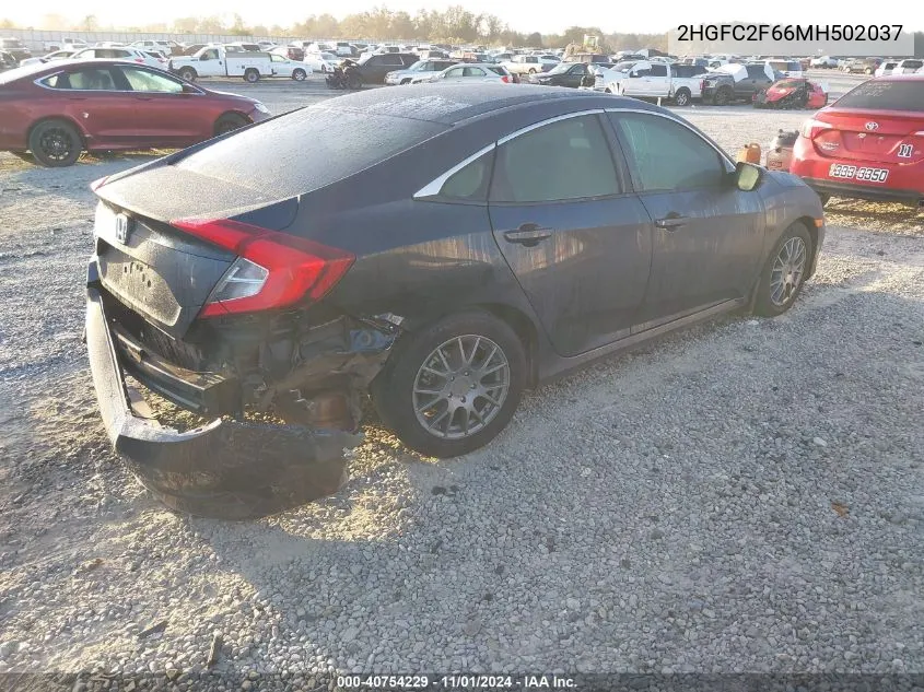 2021 Honda Civic Lx VIN: 2HGFC2F66MH502037 Lot: 40754229