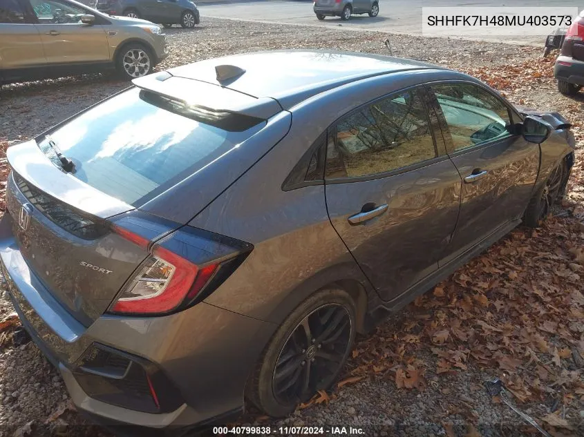 2021 Honda Civic Sport VIN: SHHFK7H48MU403573 Lot: 40799838