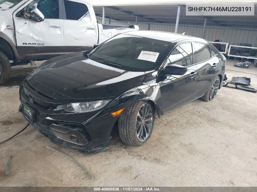 2021 Honda Civic Sport VIN: SHHFK7H46MU228191 Lot: 40800536