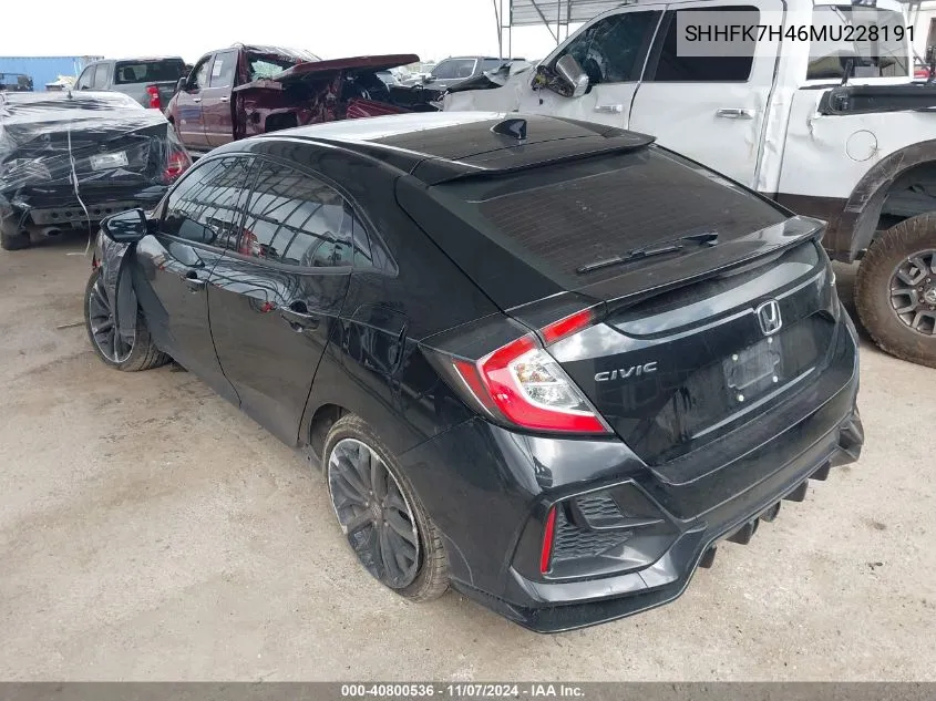 2021 Honda Civic Sport VIN: SHHFK7H46MU228191 Lot: 40800536