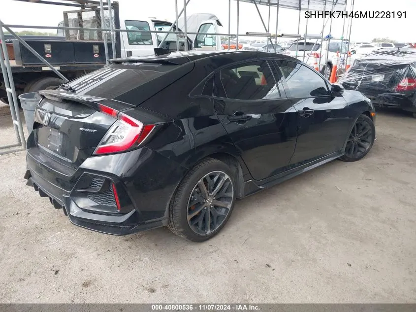 2021 Honda Civic Sport VIN: SHHFK7H46MU228191 Lot: 40800536