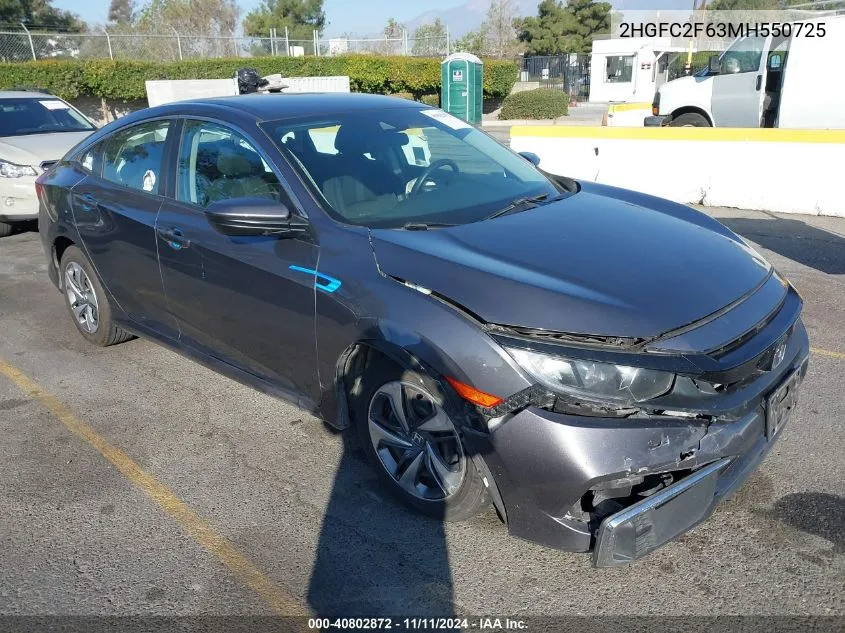 2021 Honda Civic Lx VIN: 2HGFC2F63MH550725 Lot: 40802872