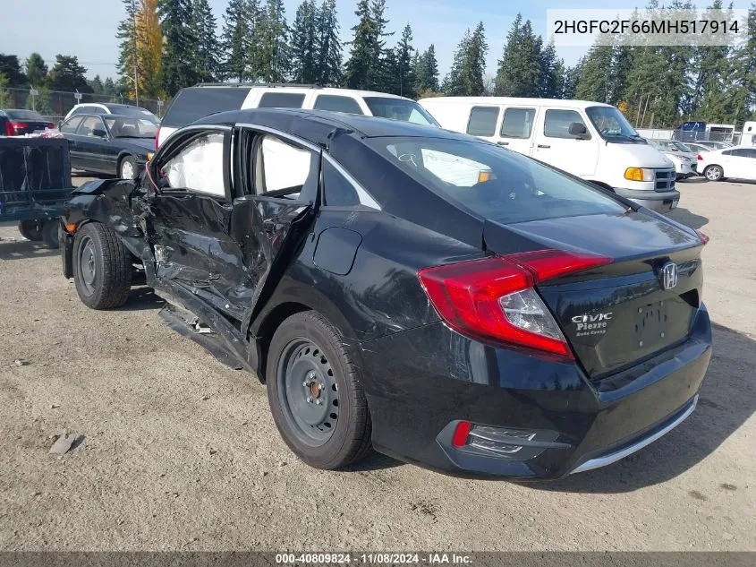 2021 Honda Civic Lx VIN: 2HGFC2F66MH517914 Lot: 40809824