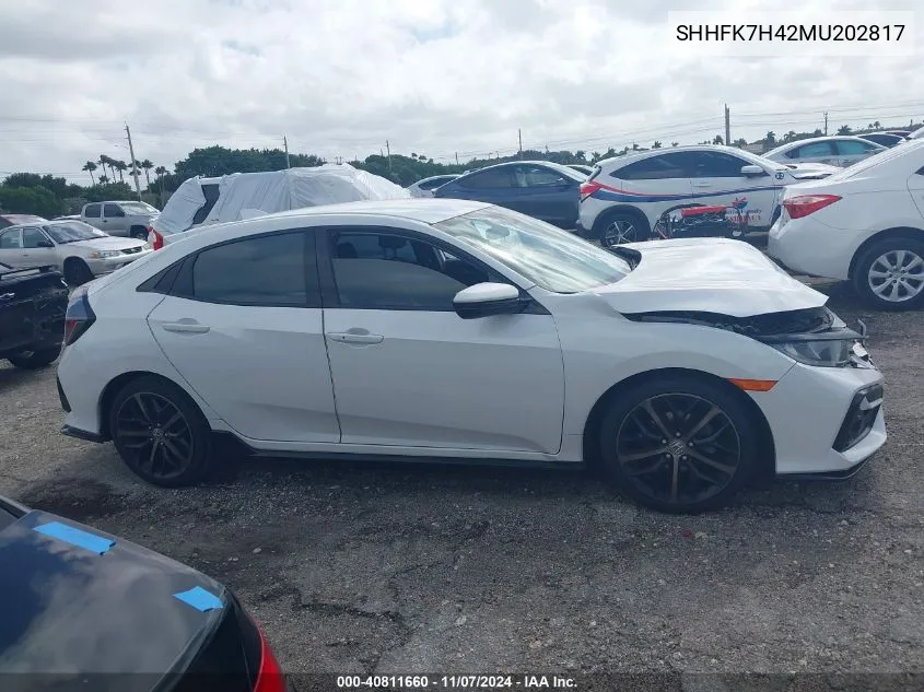 2021 Honda Civic Sport VIN: SHHFK7H42MU202817 Lot: 40811660