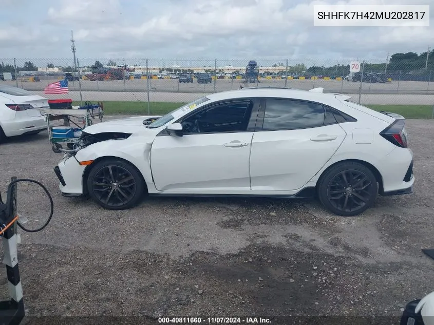 2021 Honda Civic Sport VIN: SHHFK7H42MU202817 Lot: 40811660