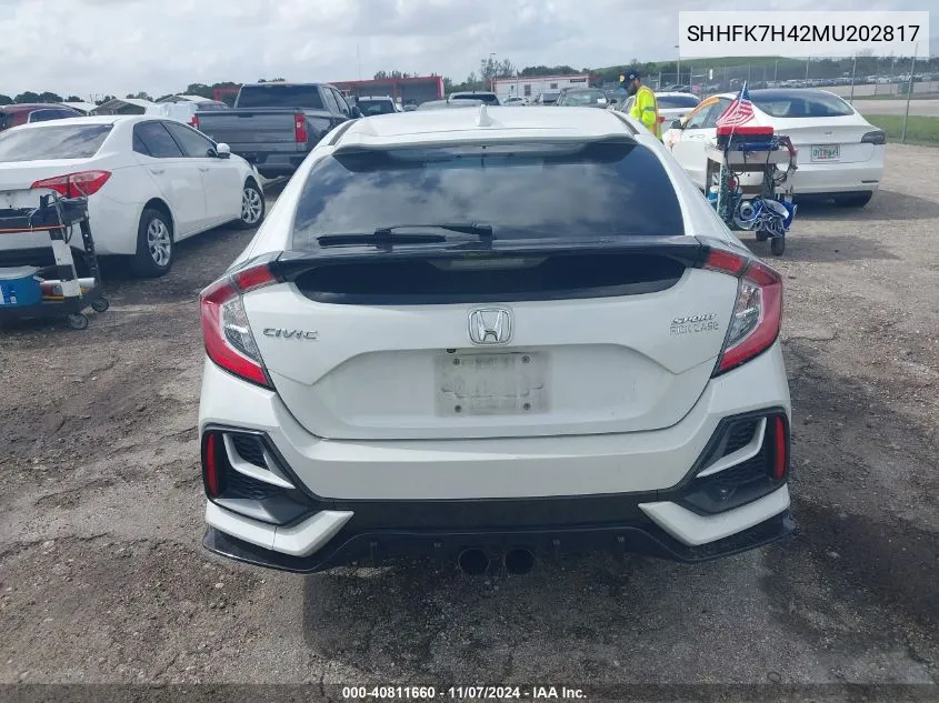 2021 Honda Civic Sport VIN: SHHFK7H42MU202817 Lot: 40811660