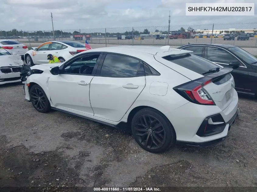 2021 Honda Civic Sport VIN: SHHFK7H42MU202817 Lot: 40811660