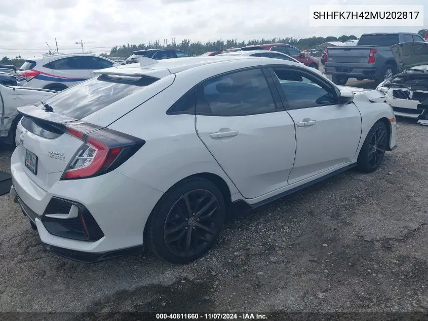 2021 Honda Civic Sport VIN: SHHFK7H42MU202817 Lot: 40811660