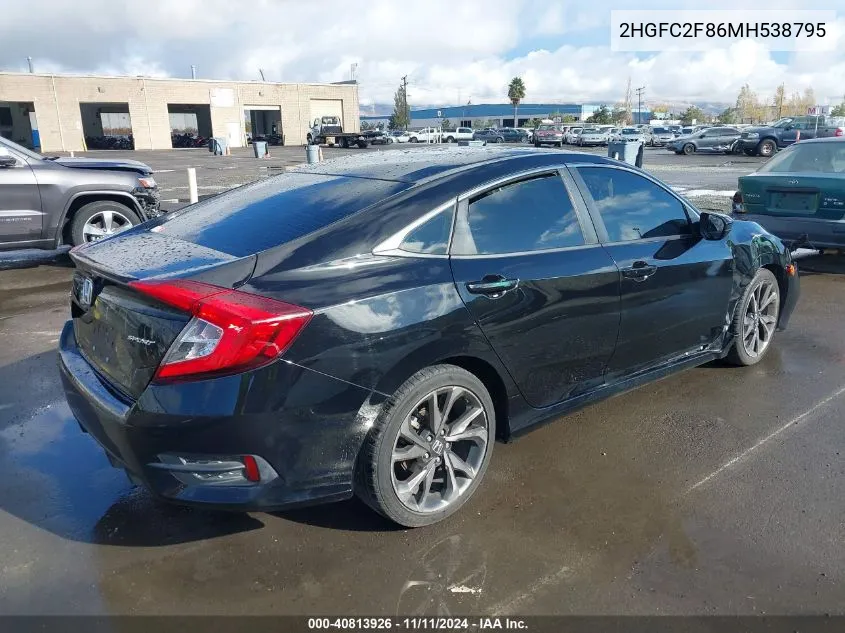 2021 Honda Civic Sport VIN: 2HGFC2F86MH538795 Lot: 40813926