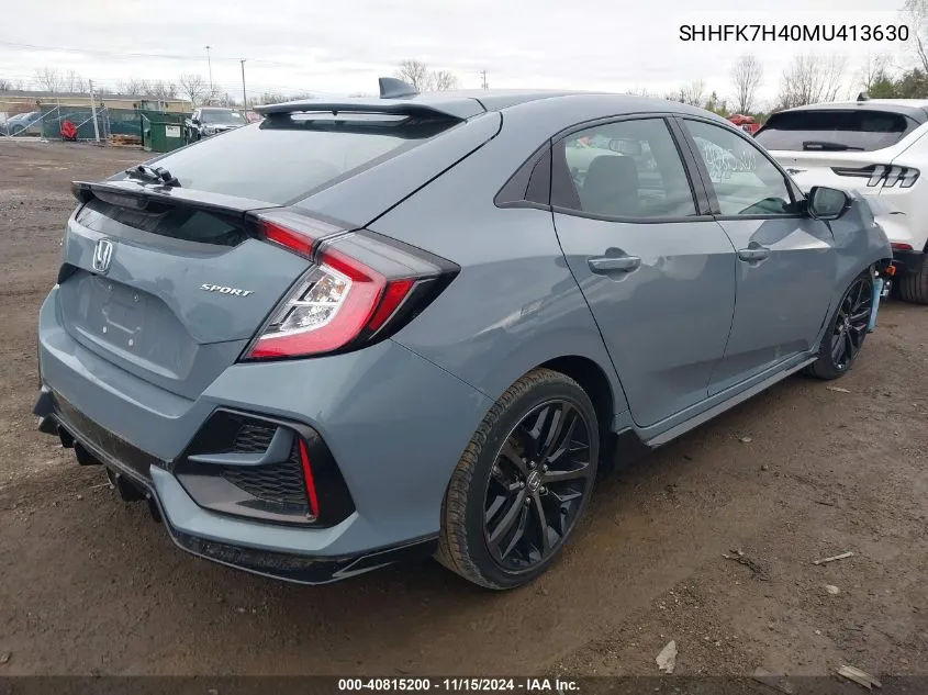 2021 Honda Civic Sport VIN: SHHFK7H40MU413630 Lot: 40815200