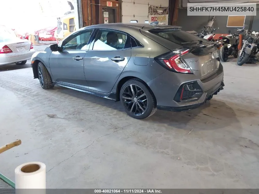 2021 Honda Civic Sport VIN: SHHFK7H45MU425840 Lot: 40821064