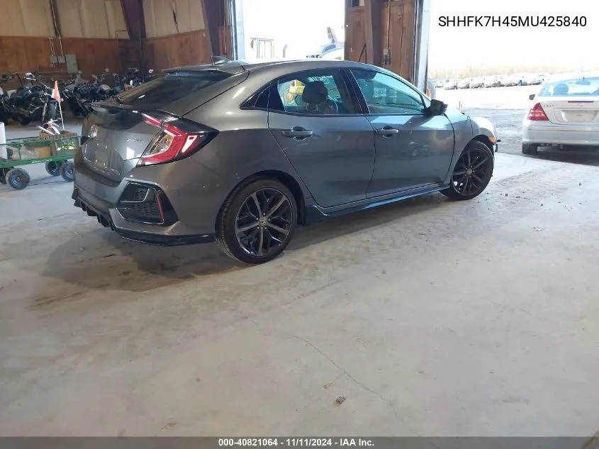 2021 Honda Civic Sport VIN: SHHFK7H45MU425840 Lot: 40821064