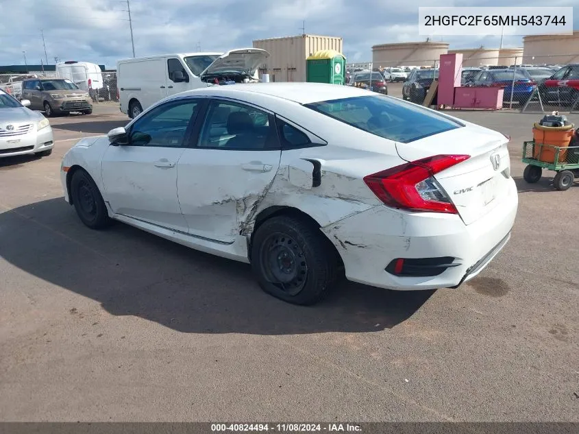 2021 Honda Civic Lx VIN: 2HGFC2F65MH543744 Lot: 40824494