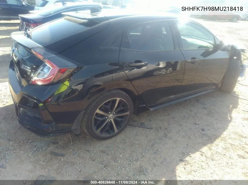 2021 Honda Civic Sport Touring VIN: SHHFK7H98MU218418 Lot: 40826648