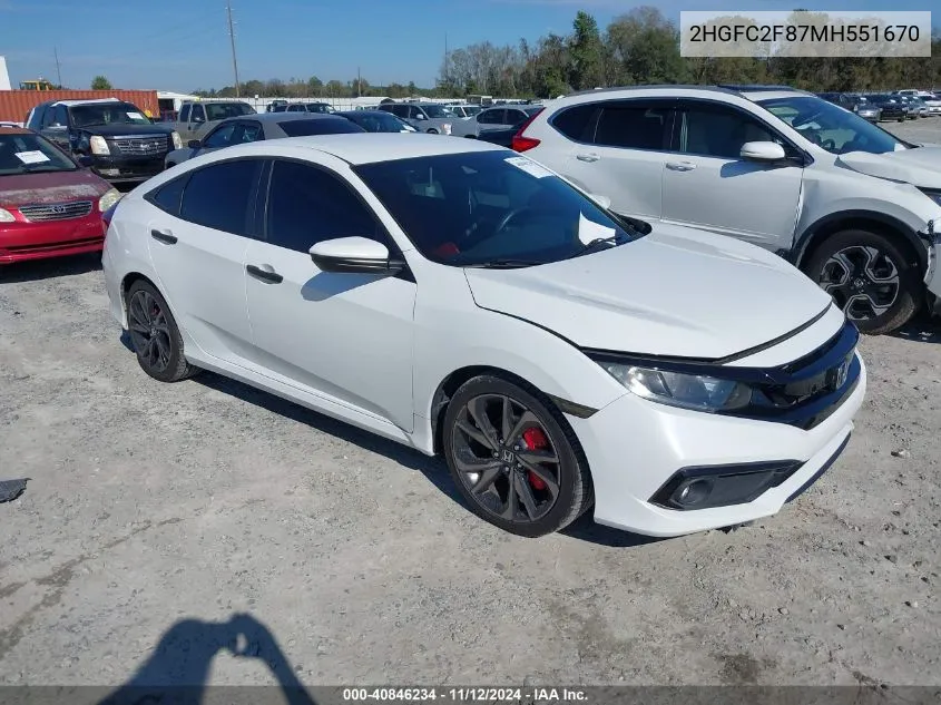 2021 Honda Civic Sport VIN: 2HGFC2F87MH551670 Lot: 40846234