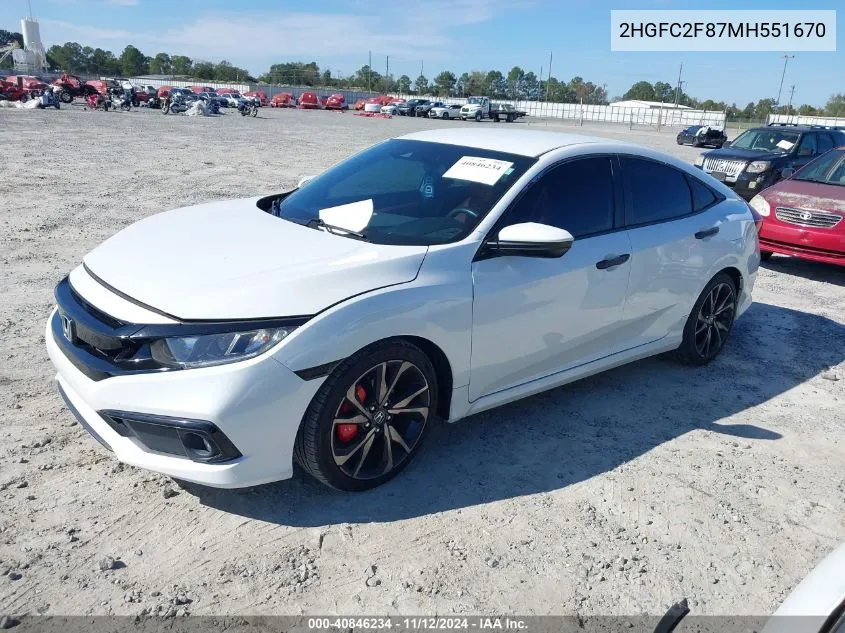 2021 Honda Civic Sport VIN: 2HGFC2F87MH551670 Lot: 40846234